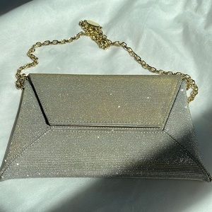 Stuart Weitzman metallic chain shoulder bag clutch
